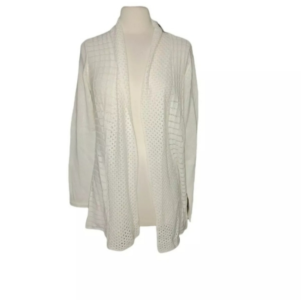 Kim Rogers S Cardigan Ribbed Knit Sweater Ivory White fuzzy casual overcoat warm